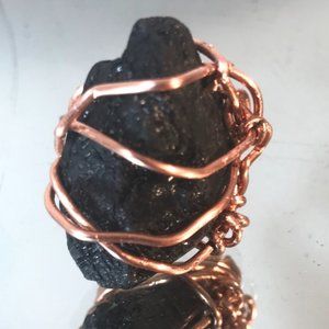 Genuine Black Raw Tourmaline Natural Ring Brass Custom Copper Wire Wrapped